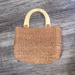 Vintage Mini Straw Bamboo Handles Purse